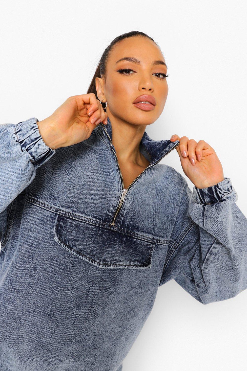 Half denim sale half hoodie jacket